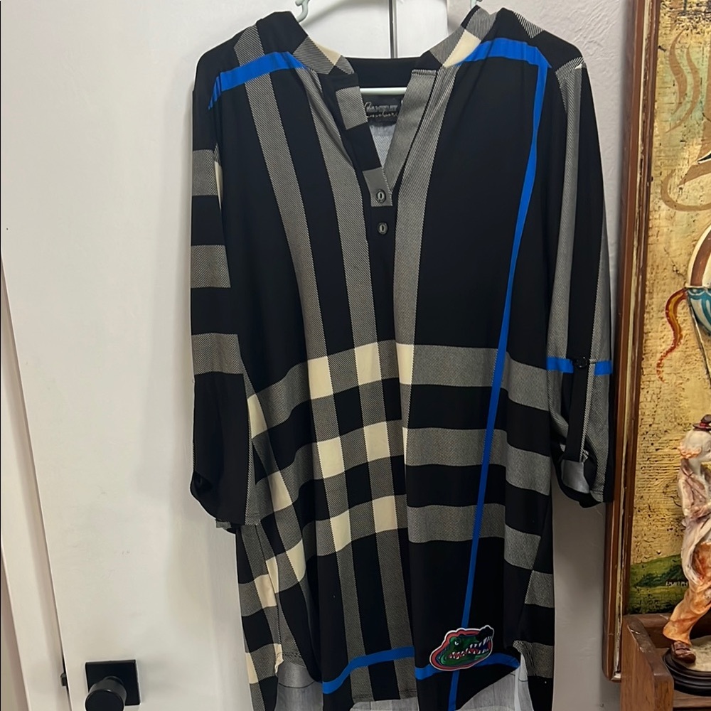 Gameday Couture, University of Florida black and white Plaid with gator blue
